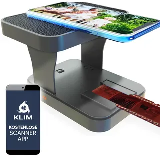 K2 Mobiler Filmscanner 35mm Negativ- und Positiv-Diascanner | Faltbar mit kostenloser App zum digitalisieren direkt aufs Smartphone, Grau