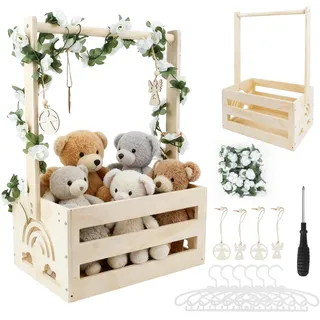 Babyparty Geschenk Holz Babykorb mit Griff, Babyparty Geschenk für Neugeborene, Praktischer Baby Schrank mit Kinder Kleiderbügel und Girlande, Personalisierte Baby Korb für Schwangere Neue Eltern