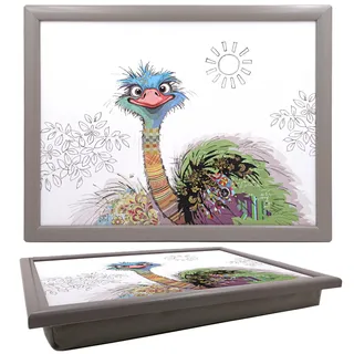 Lesser & Pavey Bug Art Oscar Ostrich Knietablett zum Servieren und Frühstück, bequemes Knietablett mit Sitzsack-Kissen für Snacks und Abendessen, langlebiges Serviertablett zum Essen auf dem Schoß für