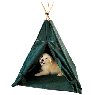 Tipi-Zelt für einen Hund – Premium-Zelt für einen Hund aus dickem und strapazierfähigem Material mit Stabilisator – Hundehütte leicht zu reinigen (L (70x70x100 cm), Flaschengrün)