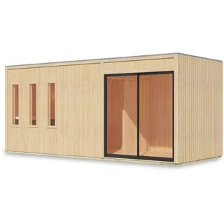 Karibu Design Saunahaus Monterey Blackline - 73 mm naturbelassen Ohne Terrasse Ohne Ofen inkl. 10-teiligem gratis Saunaset im Wert von 232,94 €