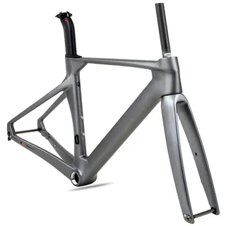 700C Carbon-Rennrad-Rahmenset, 43.5cm / 46cm / 48cm / 50cm / 52cm / 54CM / 56CM Brechender Wind Rennrahmen Steckachsenrahmen 12 × 100 Mm 12 × 142 Mm Scheibenbremsrahmen Interne Führung(Dark grey,43.5c
