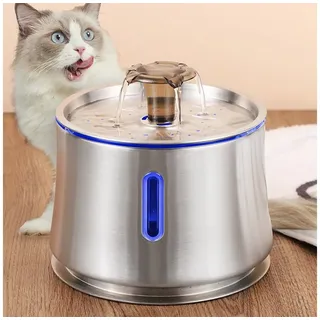 XDeer Trinkbrunnen 2.5L Katzen Trinkbrunnen Edelstahl Katzenbrunnen, Visuelle Fenster Katzenbrunnenwasser für Katzen Hunde silberfarben