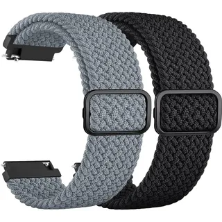 Mugust 2 Stück 20mm/22mm Armband für Damen Herren, Elastisches Nylon Geflochtenes Ersatzarmband, 20mm/22mm Uhrenarmbänder (Schwarz+Grau, 20MM)