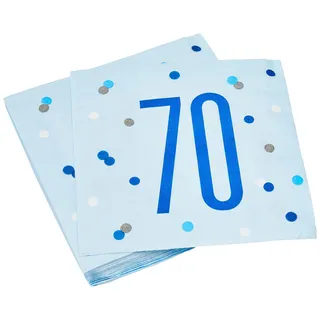 Unique Papierservietten - Zahl 70 - 16,5 cm - Glitzer Blau & Silber Geburtstag - 16er-Packung