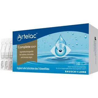 Artelac Complete EDO Augentropfen - Hyaluron Augentropfen gegen trockene Augen - bei trockenen und auch tränenden Augen - mit Hyaluronsäure - bei Kontaktlinsen - Einzeldosen (30 x 0,5 ml)