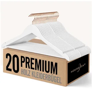 House Day Kleiderbügel Holz für Anzüge, rutschfest, (20-tlg), Kleiderbügel Holz mit 360° drehbarer Haken in Roségold weiß