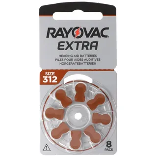 Rayovac Extra 312 8 Stück Hörgerätebatterien hohe Leistung, Zink-Luft-Batterien, 1 Blisterkarte, braun, 312AUX-8XEMF