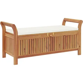 vidaXL Garten Truhenbank, Gartenbank mit Kissen Armlehnen, Sitzbank Bank mit viel Stauraum, Holzbank Kissenbox Parkbank, Massivholz Akazie