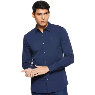 Tommy Jeans Herren Hemd TJM Original Stretch Shirt Langarm, Blau (Black Iris), XS