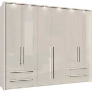 PLACES OF STYLE Drehtürenschrank »Piano, inklusive Rahmen und Beleuchtung, soft-close-Funktion«, (277 oder 322cm breit, 226cm hoch, mit 4 Schubladen), UV lackiert, hochglänzend weiß oder beige, FSC-zertifiziert, beige