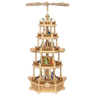 Richard Glässer GmbH Seiffen Richard Glaesser Weihnachtspyramide Teelichtpyramide Heilige Familie, 4-stöckig, Höhe 74 cm, Handwerkskunst original Erzgebirge