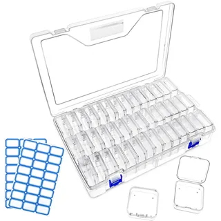 44 Stück Kleine Aufbewahrungsbox, Sortierboxen für Kleinteile Mit Deckel (5.5x5.5x2cm), Transparente Plastikboxen für Perlen, Bügelperlen, Schmuck, Schrauben & Bastelzubehör