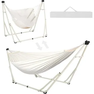 luxuskollektion Hängematte Klappbar Outdoor Camping 200 x 100 cm Beige/Weiß