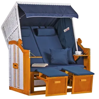 Mr. Deko Strandkorb Ostsee Wacholder PE Weiß Dessin Uni Blau