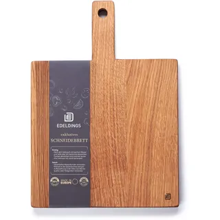 Edeldings Schneide- und Servierbrett aus hochwertiger Eiche 25 х 25 cm groß mit 10 cm praktischem Griff | Antibakterielles Küchenbrett | Servierbrett, Frühstücksbrett, Holzbrett aus massiv Holz