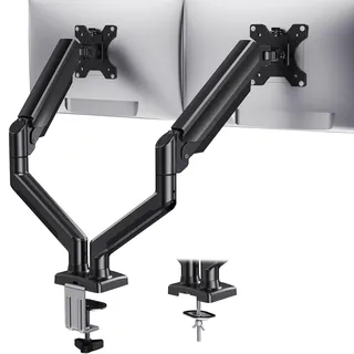 HUANUO Monitorhalterung für 2 Monitore, Stabile & Ergonomische Dual Monitor Arm bis 32 Zoll, Höhenverstellbar, Neig- & Drehbar, VESA 75/100, bis 10 kg pro Arm