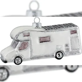 Inges Glas Inge-glas Christbaumschmuck Camper mit Glitzer Glas 7 cm weiß