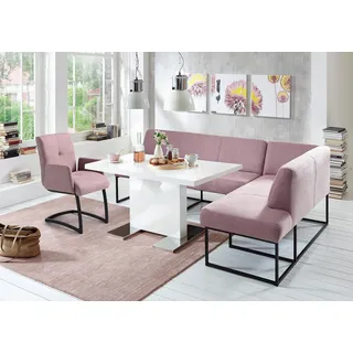 exxpo - sofa fashion Eckbank EXXPO - SOFA FASHION "Affogato, bequem und elegant, hochwertige Detailverarbeitung", lila (flieder), B:157cm H:82cm T:245cm, Struktur: Webvelour 100% Polyester, Sitzbänke, Eckbank, Frei im Raum stellbar