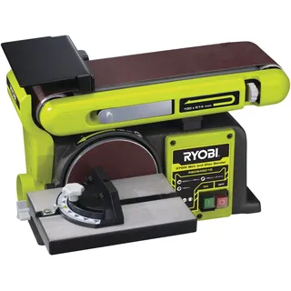 RYOBI 370 W Stand-Bandtellerschleifer (Leerlaufdrehzahl von 2.850 min-1, Winkel von 0 oder 90 Grad, 150 mm Schleifscheibe, Schleifbandlänge 100 x 914mm)