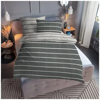 Traumschlaf Melange Flanell Bettwäsche Querstreifen Kissenbezug 40x80 cm - grau;beige