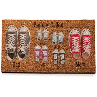 Wanapix | Fußmatte aus Kokosfasern Personalisiert mit Name | Original Türmatte für Innenbereiche | Unterseite | Familien Namen | 2 Schuhe + 4 Kind