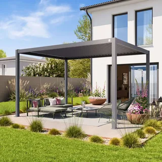 primeyard Pergola in Perlgrau; mit Lamellendach in Perlgrau - (400107)