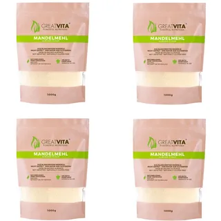 GreatVita 4x1kg Mandelmehl fein gemahlen, aus blanchierten Mandeln naturbelassen