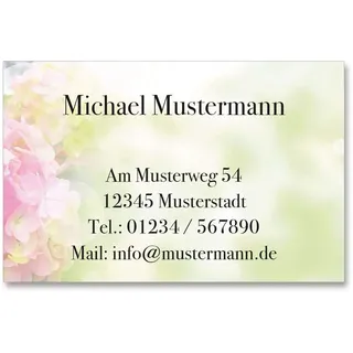 500 Visitenkarten, 400g Karton matt, 85 x 55 mm, inkl. Kartenspender - Design Blumen Natur Pastell