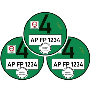 Generisch Offizielle Grüne Umweltplakette für Umweltzonen, Amtlich Zertifiziert von AU-Werkstatt, Mit Kennzeicheneintragung, Euro 4-6, Feinstaubplakette Grün