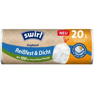 Swirl Zugband-Müllbeutel Reißfest & Dicht 20 Weiß 15 Stück