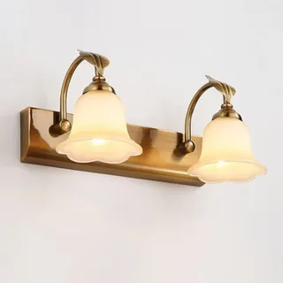 LYOUAE Spiegelleuchte Spiegellampe Vintage Bronze Vanity Lights über Spiegel Bauernhaus Wandleuchte Rustikale Badezimmer Wandlampe mit cremeweißem Glasschirm(2-Head)