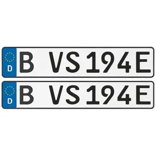 2 E-Kennzeichen 520x110 mm – Nummernschild für Elektro- & Hybridautos, Plug-in, Fahrradträger & Anhänger | reflektierend, DIN-Zertifiziert, Wunschprägung, schneller DHL-Versand