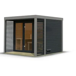 Karibu Saunahaus Ares 3 - Hybridhaus mit Metallrahmen - 38 mm anthrazit Blech-Ausführung: graualuminium Ohne Ofen inkl. gratis Saunaofen im Wert von 599,99 € - 50% Rabatt auf Dacheindeckung