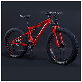 NENGGE Mountainbike Fatbike 24 Zoll Mountainbike, 7/21/24/27/30 Gang-Schaltung Erwachsene Fette Reifen Fahrrad, Rahmen Kohlenstoffstahl, Herren Damen Vollfederung Bike,Rot,21 Speed