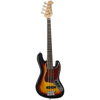 J & D JB Mini Sunburst 4-Saiter E-Bass mit kurzer 29" Mensur und zwei Single-Coil Pickups