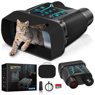 Nachtsichtgerät 4K 36MP, 8X Digitaler Zoom Fernglas mit 7-Stufiges Nachtsicht, 4.5“ HD-Display 4500mAh Wiederaufladbares Infrarot Fernglas Nachtsichtgeräte für Camping mit 32GB TF Karte (Schwarz)