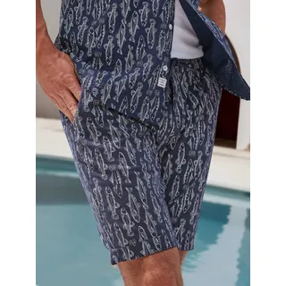 Lerros Chinoshorts "Leichte Chino-Bermuda mit marinem Print", Herren, Gr. 32, blau (blau night), 80% Baumwolle, 20% Leinen, Hosen Chinoshorts