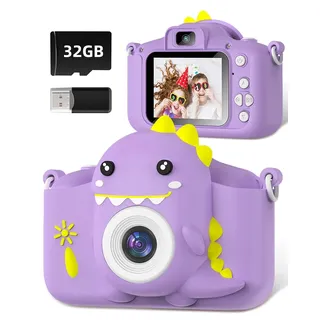 Gofunly Kinderkamera, Gofunly Kinder Kamera 1080P 2,0-Zoll-Bildschirm Selfie Digitalkamera mit 32GB-Karte für 3-12 Jahre Jungen Mädchen Geburtstagsgeschenk Weihnachten Spielzeug Grün Dinosaurier