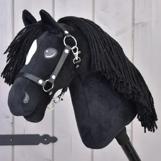 LarDen Hobby Horse - Schwarz Steckenpferd Cloony mit Halfter S, Stockpferd Für Kleine, HANDGEFERTIGTES Große Kinder mit Zubehör | Spielpferd, Pferd Zum Reiten Spielzeug, Hobby Horsing, Hobbyhorse