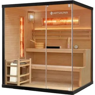 Artsauna Saunakabine Vantaa 175 mit Salzstein - Indoor Sauna 4 Personen, 8 kW Ofen, Glasfront,
