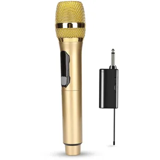 Yunseity Drahtloses Mikrofon, Dynamisches Karaoke-Handmikrofon mit LED-Bildschirm, Handmikrofonsystem mit Empfänger, für Zuhause, Party, Singen, Outdoor(Gold)