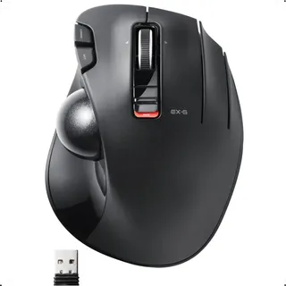 ELECOM EX-G Trackball Mouse, Thumb, 2.4GHz Wireless | 6 Programmable Buttons, 34mm Ball, Tilt Wheel, Ergonomic Design, 750-1500 DPI, Windows 11 & macOS (M-XT3DRBK)