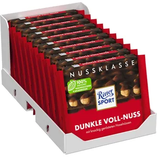 Ritter Sport Nussklasse Dunkle Voll-Nuss 100 g, 10er Pack