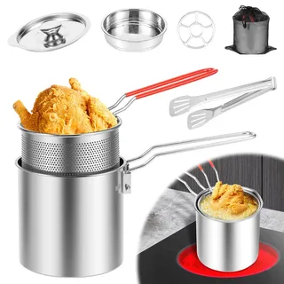 304 Edelstahl Mini-Fritteuse mit Deckel und Filter 1-Personen-Fritteuse mit Korb und abnehmbarem Griff kleine japanische Wirtschaft Fritteuses für Pommes Frites Fisch und Hühnerflügel