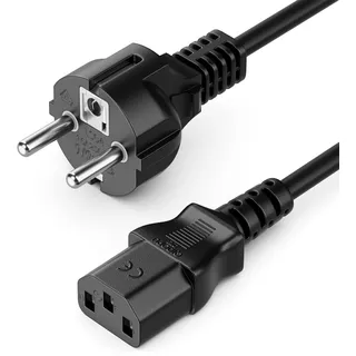deleyCON 3,0m Kaltgerätekabel Netzkabel Stromkabel Kaltgeräte Strom Kabel Schutzkontakt Stecker Typ F (CEE 7/7) auf Kaltgerätekupplung C13 Buchse PC Computer Monitor Drucker Beamer - Schwarz