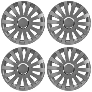 Premium Radkappen 17 Zoll in Grau-Glänzend mit Chromring 4er-Satz hochwertige Radzierblenden für PKW-Stahlfelgen Radblenden-Einfarbig Radabdeckungen Raddeckel Zierblenden Zierkappen 4 Stück