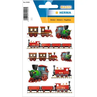 HERMA 15492 Aufkleber Züge klein groß, 8 Stück, Fahrzeuge Sticker mit Eisenbahn Lokomotive Motiv, Kinder Etiketten für Fotoalbum Tagebuch Poesiealbum Scrapbooking Geburtstag Deko Briefe DIY Basteln