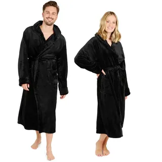 Blumtal Bademantel Damen & Herren XS - OEKO-TEX zert. Morgenmantel mit Kapuze, extra flauschig, weich, für Sauna, Schwarz - XS