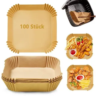 Refined Living Backpapier 100 Stück Backpapier für Heißluftfritteuse, Fritteusen Papier 20x4,5cm, Airfryer Zubehör,BPA-frei,Einweg Antihaft,für Airfryer (5–8 L), Ofen beige|braun